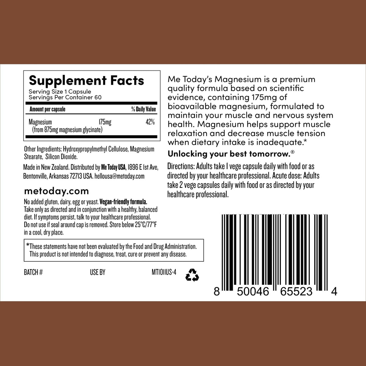 Me Today Magnesium Glycinate Supplement – 175mg High Absorption Magnesium Glycinate Capsule for Muscle Recovery, Nervous System Support, - FENGGESTORE20