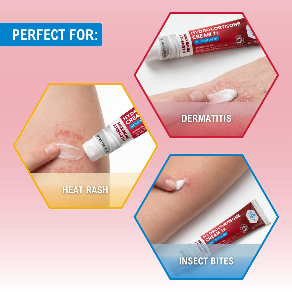 MED Pride Hydro Cortisone (Hydrocortisone) Cream 1% OTC Bulk Pack of 4 X 1 Oz Anti-Itch Ointment for Rash, Eczema, Bug Bites - FENGGESTORE20