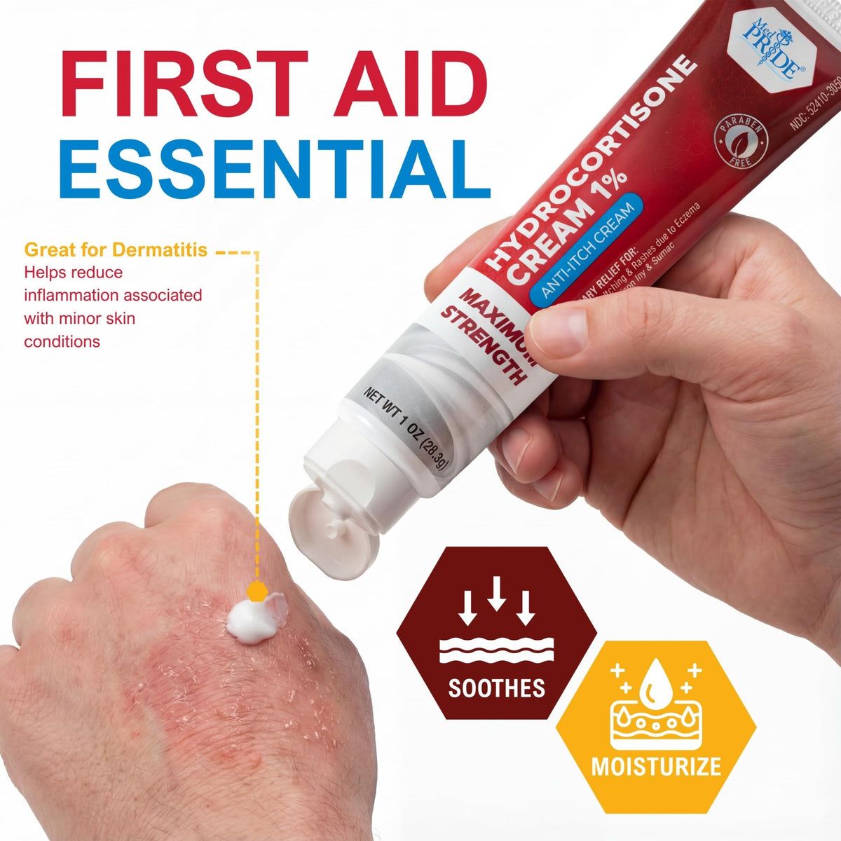 MED Pride Hydro Cortisone (Hydrocortisone) Cream 1% OTC Bulk Pack of 4 X 1 Oz Anti-Itch Ointment for Rash, Eczema, Bug Bites - FENGGESTORE20