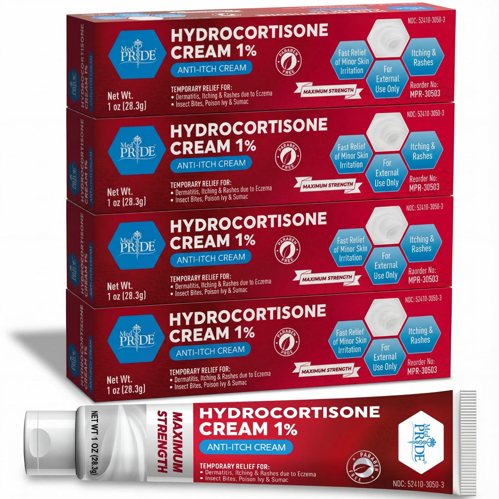 MED Pride Hydro Cortisone (Hydrocortisone) Cream 1% OTC Bulk Pack of 4 X 1 Oz Anti-Itch Ointment for Rash, Eczema, Bug Bites - FENGGESTORE20