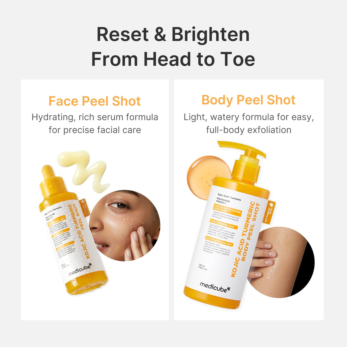 medicube Body Peel Shot with Kojic Acid and Turmeric | Gentle Body Brightening & Exfoliating Serum with BHA, LHA & PHA for Dead Skin Cells - FENGGESTORE20
