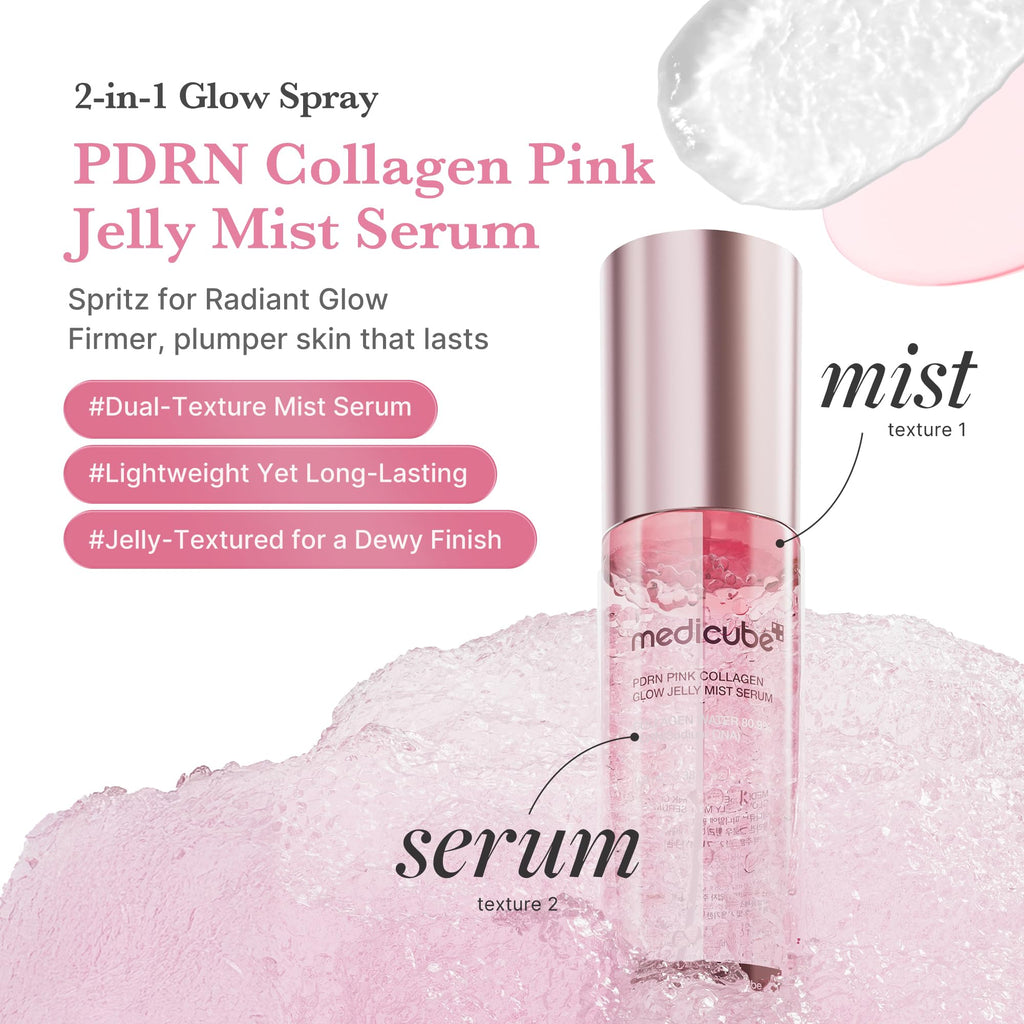 medicube Jelly Mist Serum with Pink PDRN Collagen | Dual-Texture Glow Spray with Niacinamide, Glutathione, Ceramide, Hyaluronic Acid - FENGGESTORE20