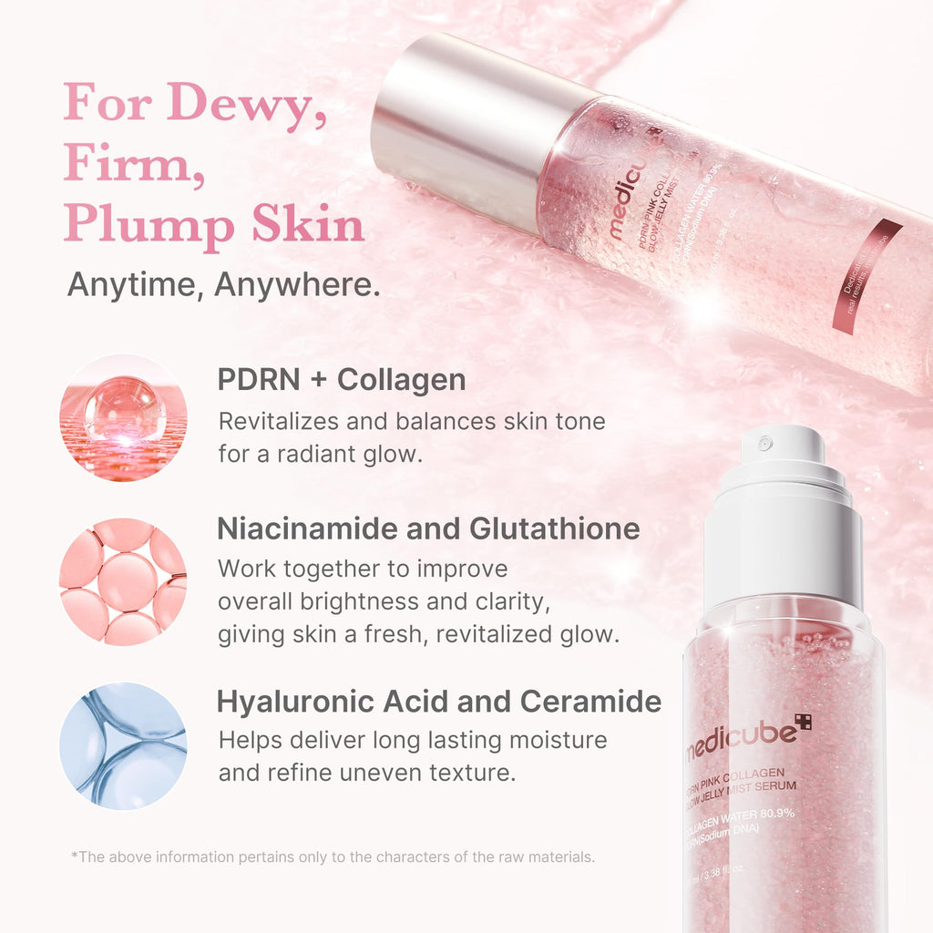 medicube Jelly Mist Serum with Pink PDRN Collagen | Dual-Texture Glow Spray with Niacinamide, Glutathione, Ceramide, Hyaluronic Acid - FENGGESTORE20