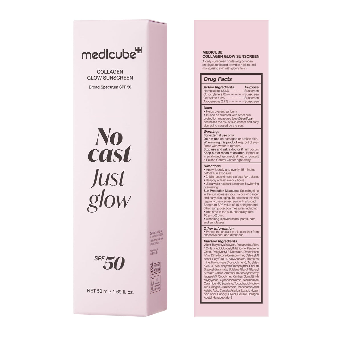 medicube No Cast Just Glow Collagen Sunscreen | SPF 50 Broad Spectrum Face Sunscreen - FENGGESTORE20