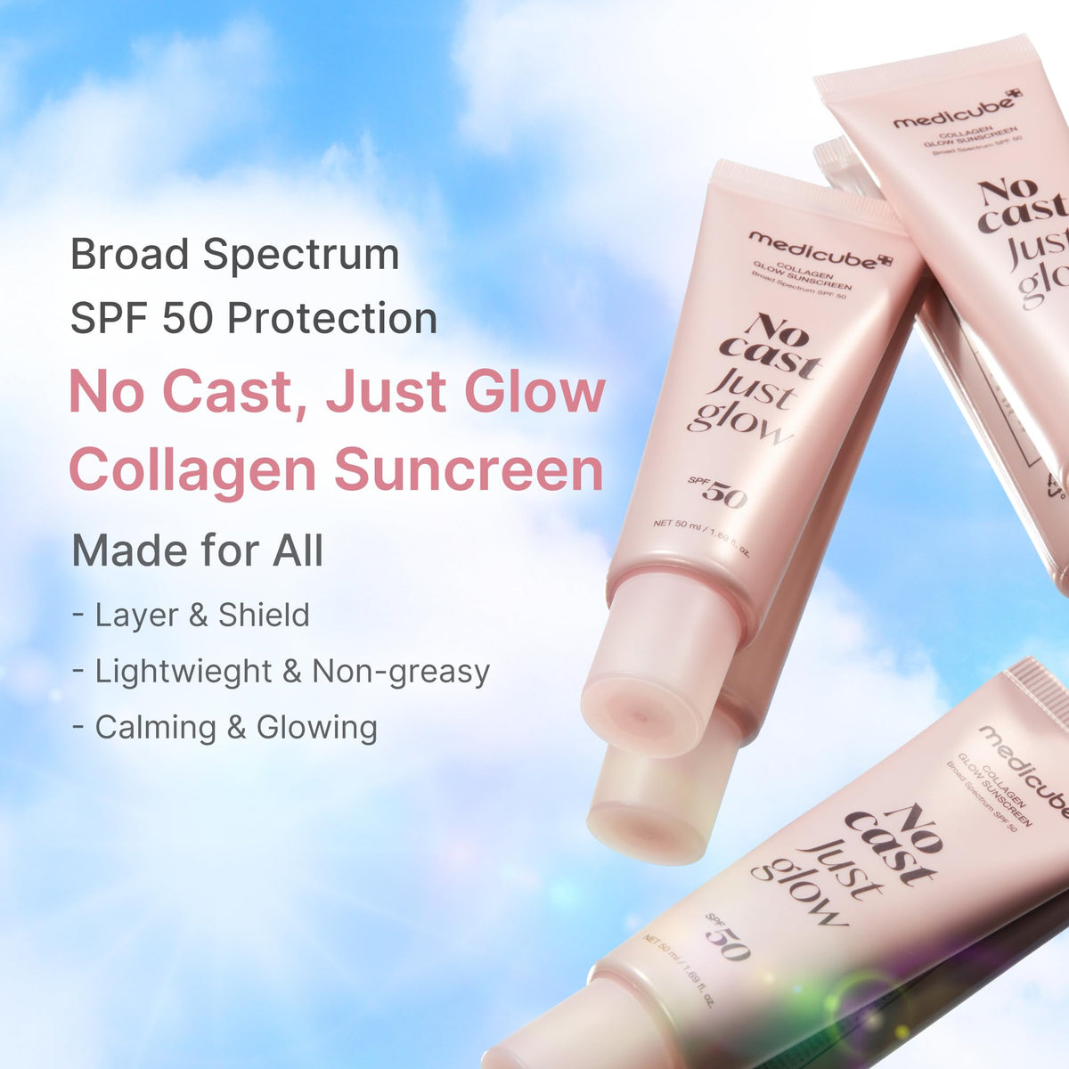 medicube No Cast Just Glow Collagen Sunscreen | SPF 50 Broad Spectrum Face Sunscreen - FENGGESTORE20