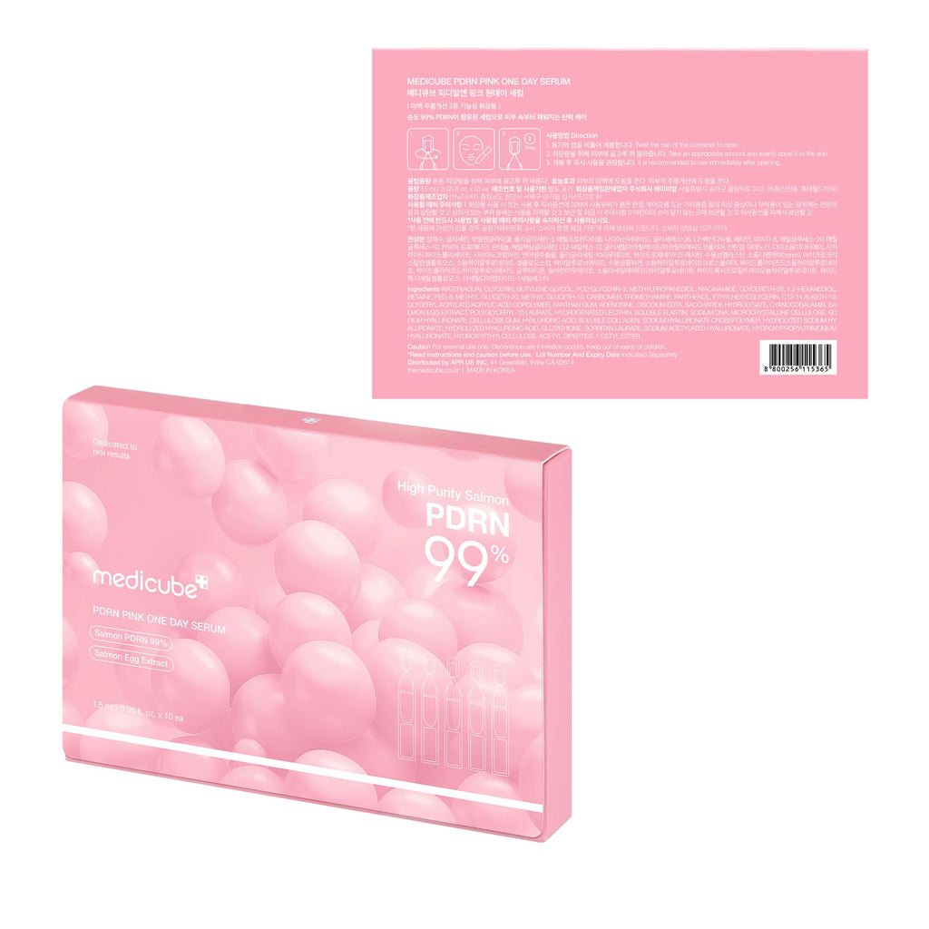 medicube Salmon DNA PDRN Pink One Day Serum | 99% Salmon DNA PDRN Intensive Ampoule, Collagen, Glutathione - FENGGESTORE20