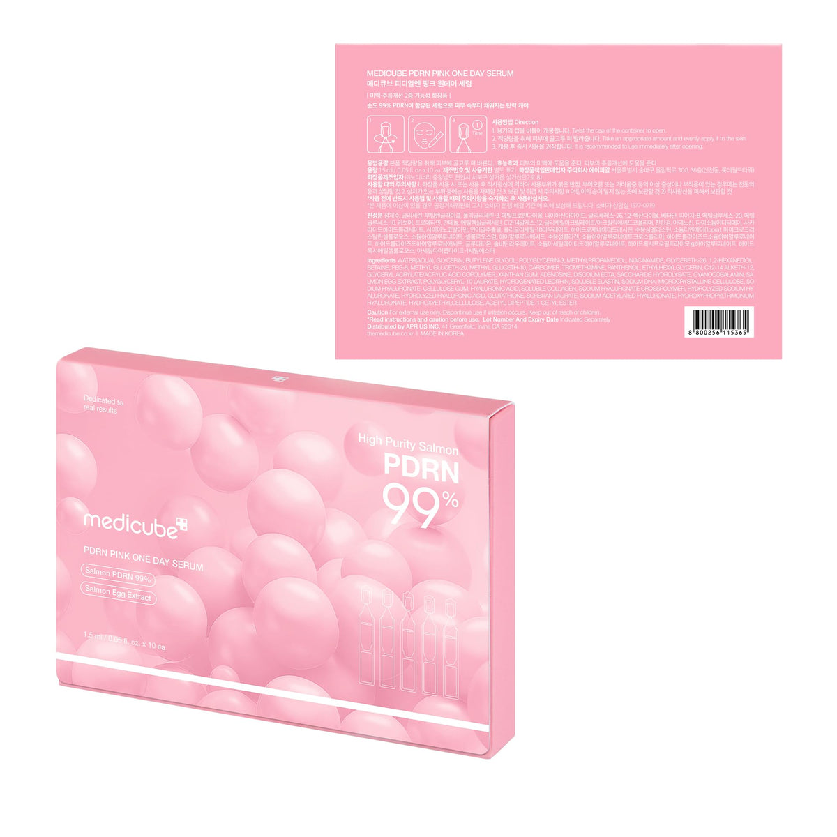 medicube Salmon DNA PDRN Pink One Day Serum | 99% Salmon DNA PDRN Intensive Ampoule, Collagen, Glutathione - FENGGESTORE20