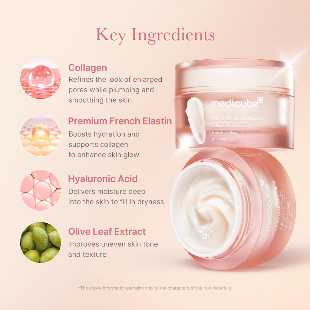 medicube Triple Collagen Cream - Hydrating & Firming Moisturizer with Hyaluronic Acid, Premium Elastin, Shea Butter - FENGGESTORE20