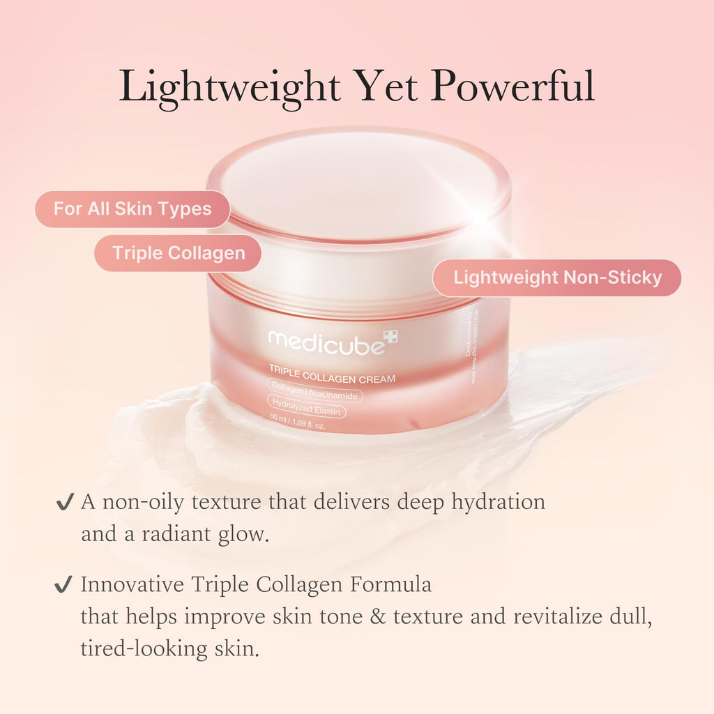 medicube Triple Collagen Cream - Hydrating & Firming Moisturizer with Hyaluronic Acid, Premium Elastin, Shea Butter - FENGGESTORE20