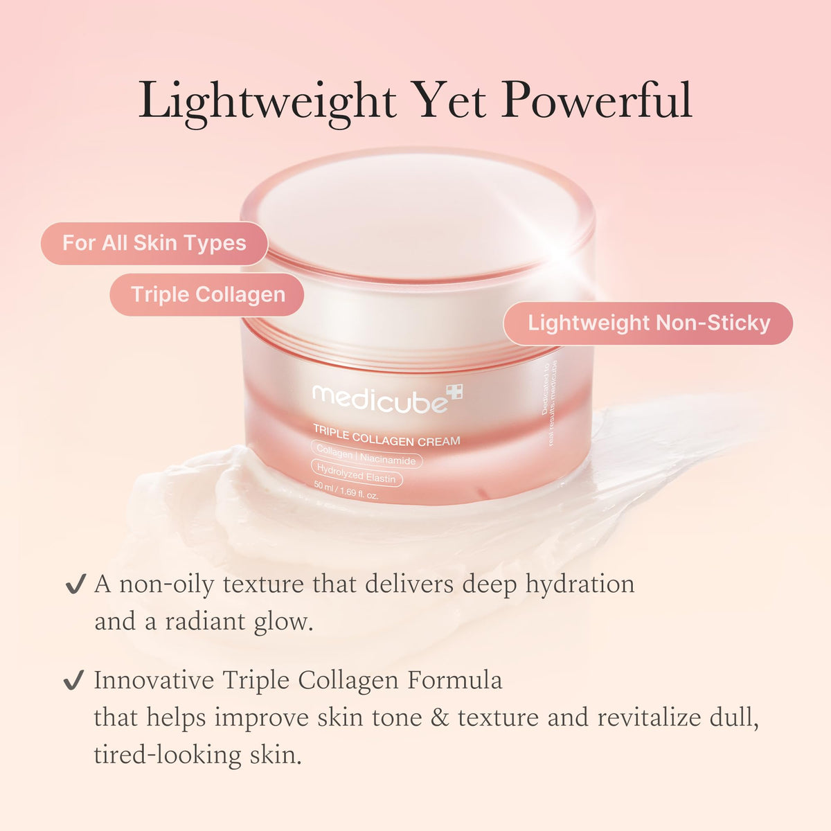 medicube Triple Collagen Cream - Hydrating & Firming Moisturizer with Hyaluronic Acid, Premium Elastin, Shea Butter - FENGGESTORE20