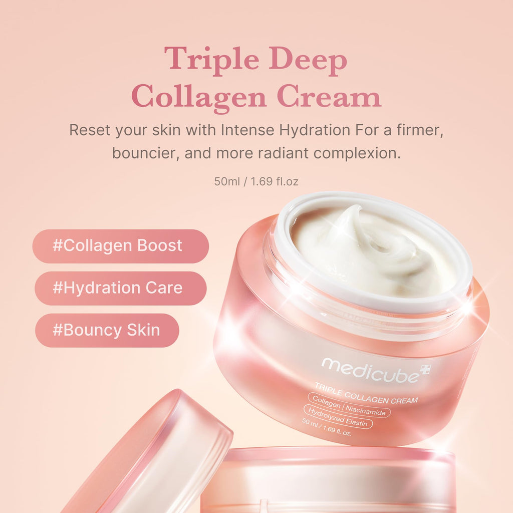 medicube Triple Collagen Cream - Hydrating & Firming Moisturizer with Hyaluronic Acid, Premium Elastin, Shea Butter - FENGGESTORE20