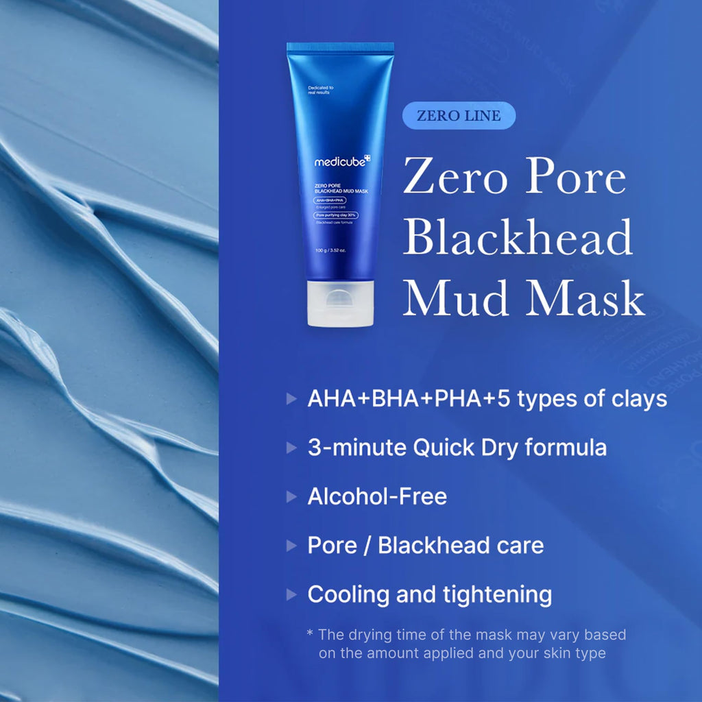 Medicube Zero Pore Blackhead Mud Facial Mask - Skin Cooling & Pore Tightening - 3 Minute Quick Dry Formula with AHA, BHA, PHA - FENGGESTORE20