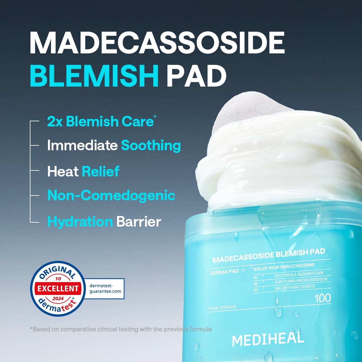 MEDIHEAL Toner Pads 100 Count - Madecassoside Blemish Care Toner Pad with Centella Asiatica - Improves Uneven Skin Tone & Deep Hydration - FENGGESTORE20