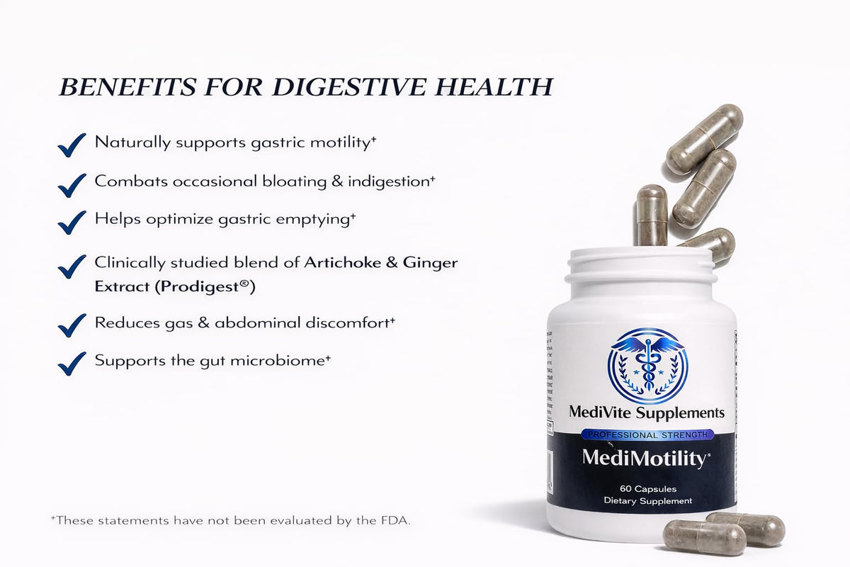 MediVite Supplements MediMotility 60ct – Physician-Approved Supplement for Healthy Gut Motility & Digestive Function – with Ginger Root & Artichoke Extract - FENGGESTORE20