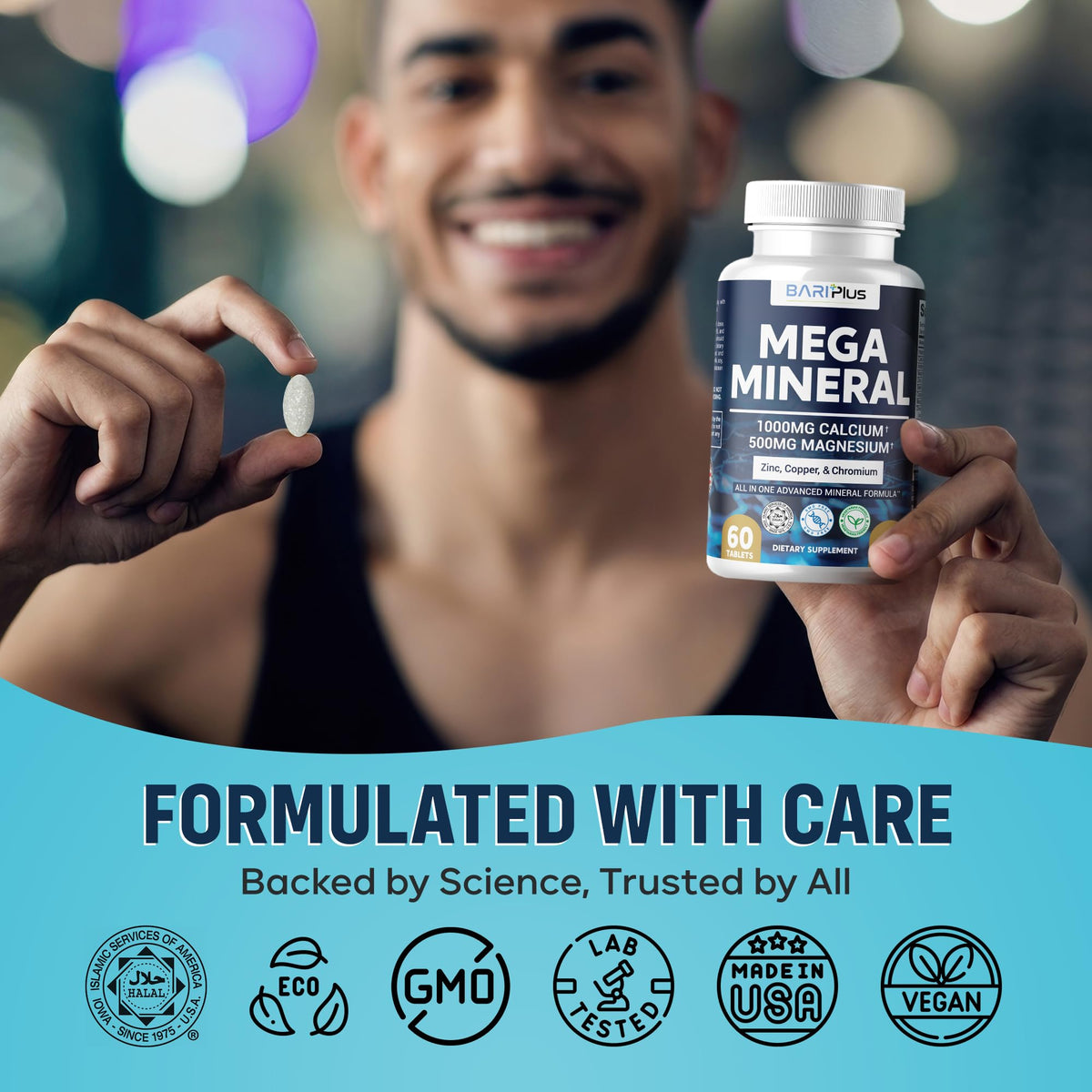 Mega Mineral – Complete Complex with Vitamin D, Calcium, Magnesium, Zinc, Potassium, Boron, Selenium, Chromium & Trace Minerals – Iron-Free – USA Made – 60 Tablets - FENGGESTORE20