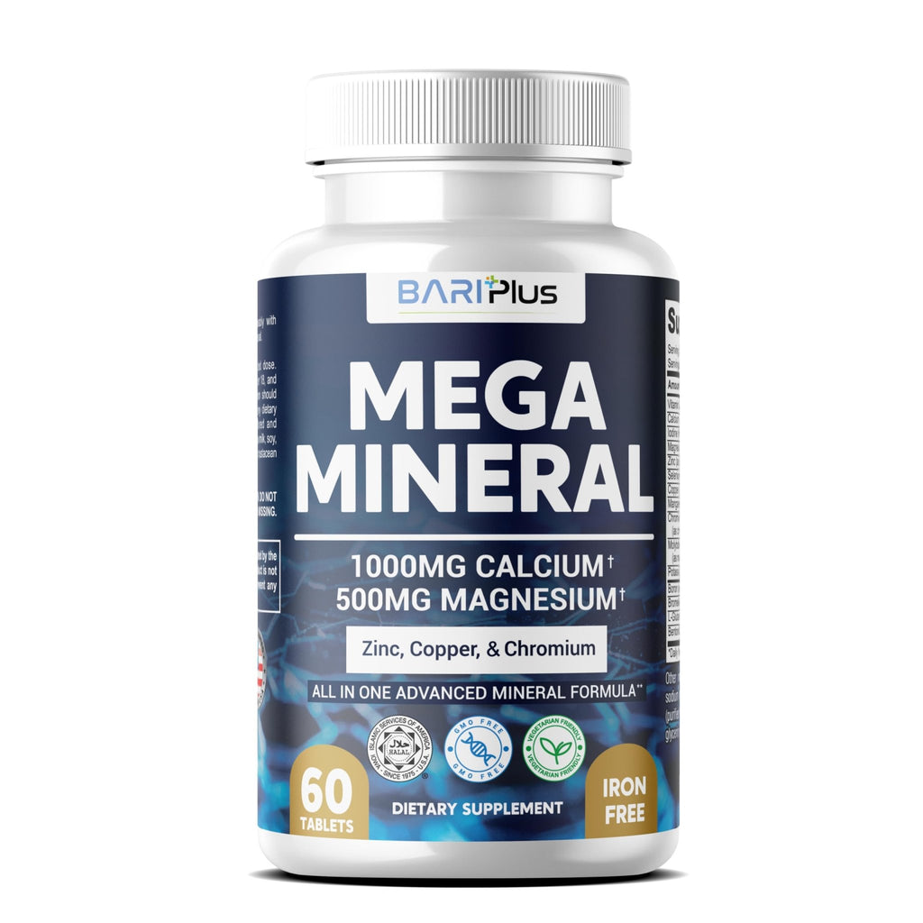 Mega Mineral – Complete Complex with Vitamin D, Calcium, Magnesium, Zinc, Potassium, Boron, Selenium, Chromium & Trace Minerals – Iron-Free – USA Made – 60 Tablets - FENGGESTORE20