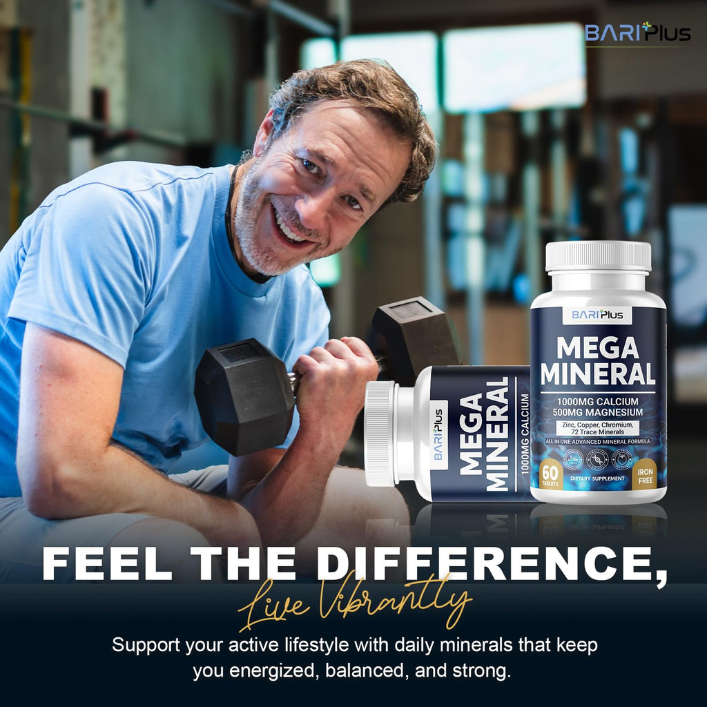 Mega Mineral – Complete Complex with Vitamin D, Calcium, Magnesium, Zinc, Potassium, Boron, Selenium, Chromium & Trace Minerals – Iron-Free – USA Made – 60 Tablets - FENGGESTORE20