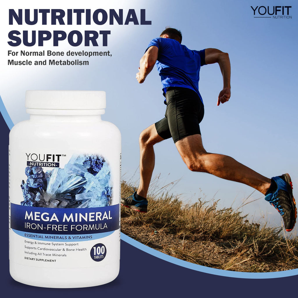 Mega Minerals Supplement by Youfit Nutrition | Trace Minerals | Premium Formula with Source of Minerals and Immune Health Support | Iron Free | All in One - FENGGESTORE20