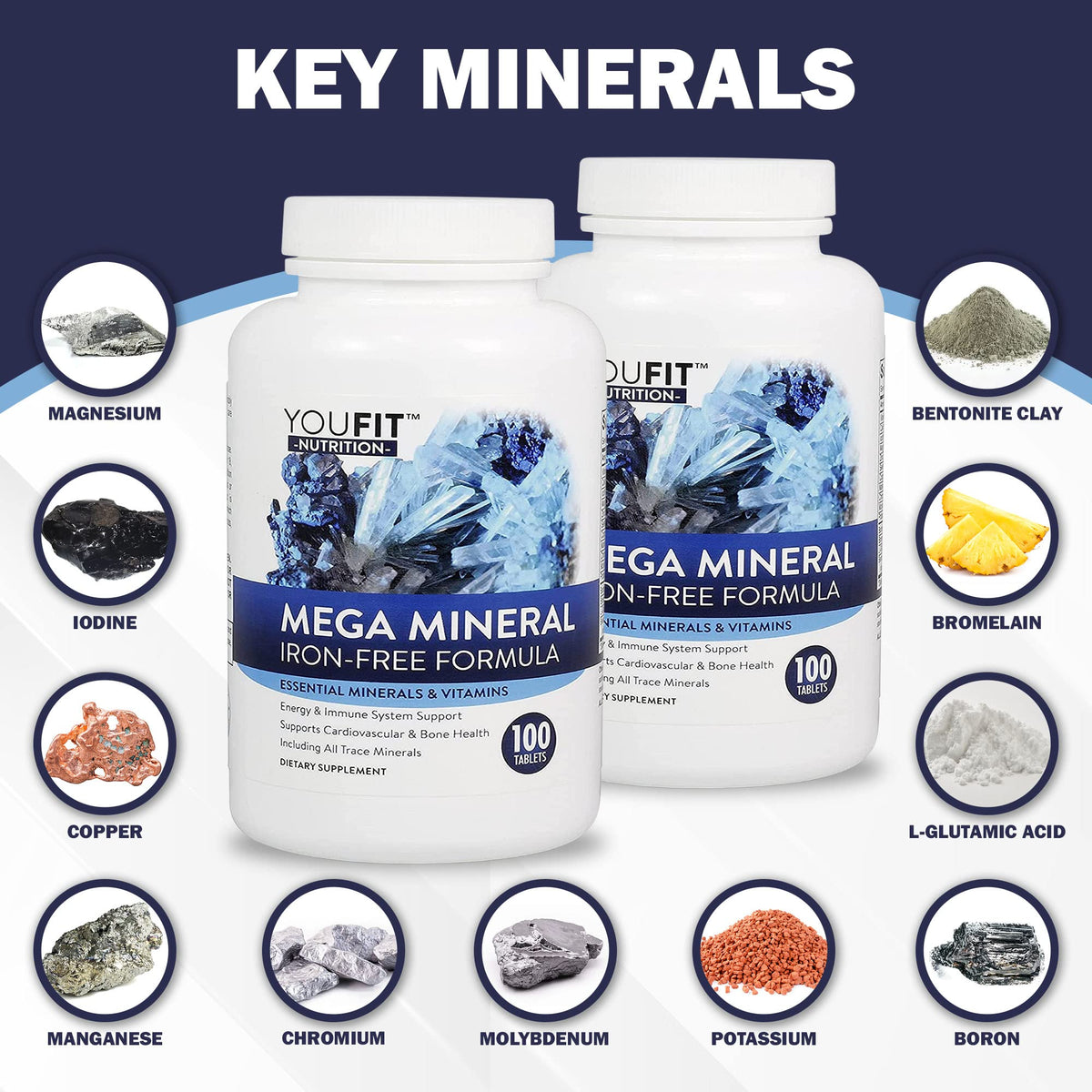 Mega Minerals Supplement by Youfit Nutrition | Trace Minerals | Premium Formula with Source of Minerals and Immune Health Support | Iron Free | All in One - FENGGESTORE20