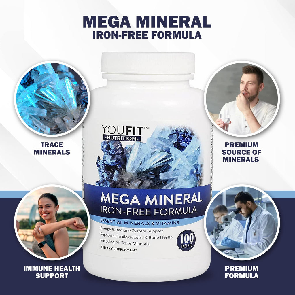 Mega Minerals Supplement by Youfit Nutrition | Trace Minerals | Premium Formula with Source of Minerals and Immune Health Support | Iron Free | All in One - FENGGESTORE20