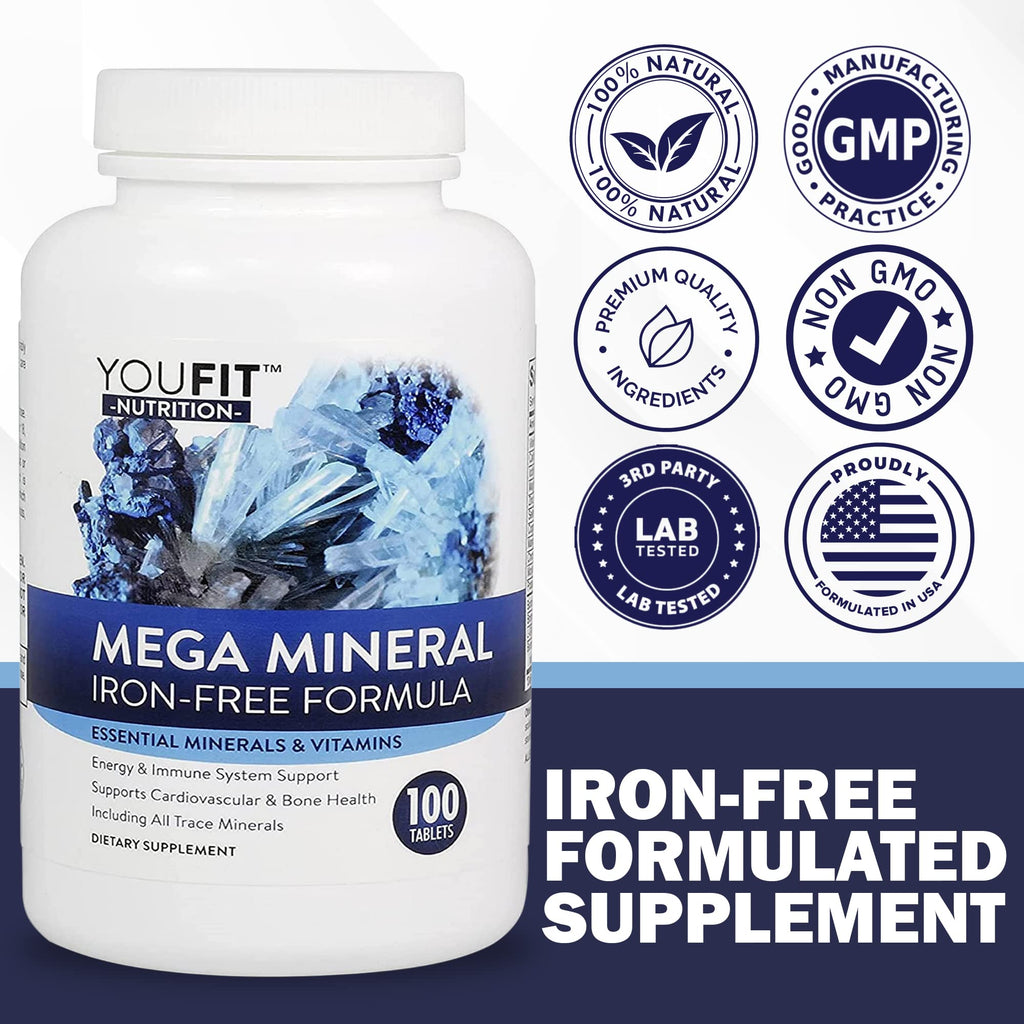 Mega Minerals Supplement by Youfit Nutrition | Trace Minerals | Premium Formula with Source of Minerals and Immune Health Support | Iron Free | All in One - FENGGESTORE20