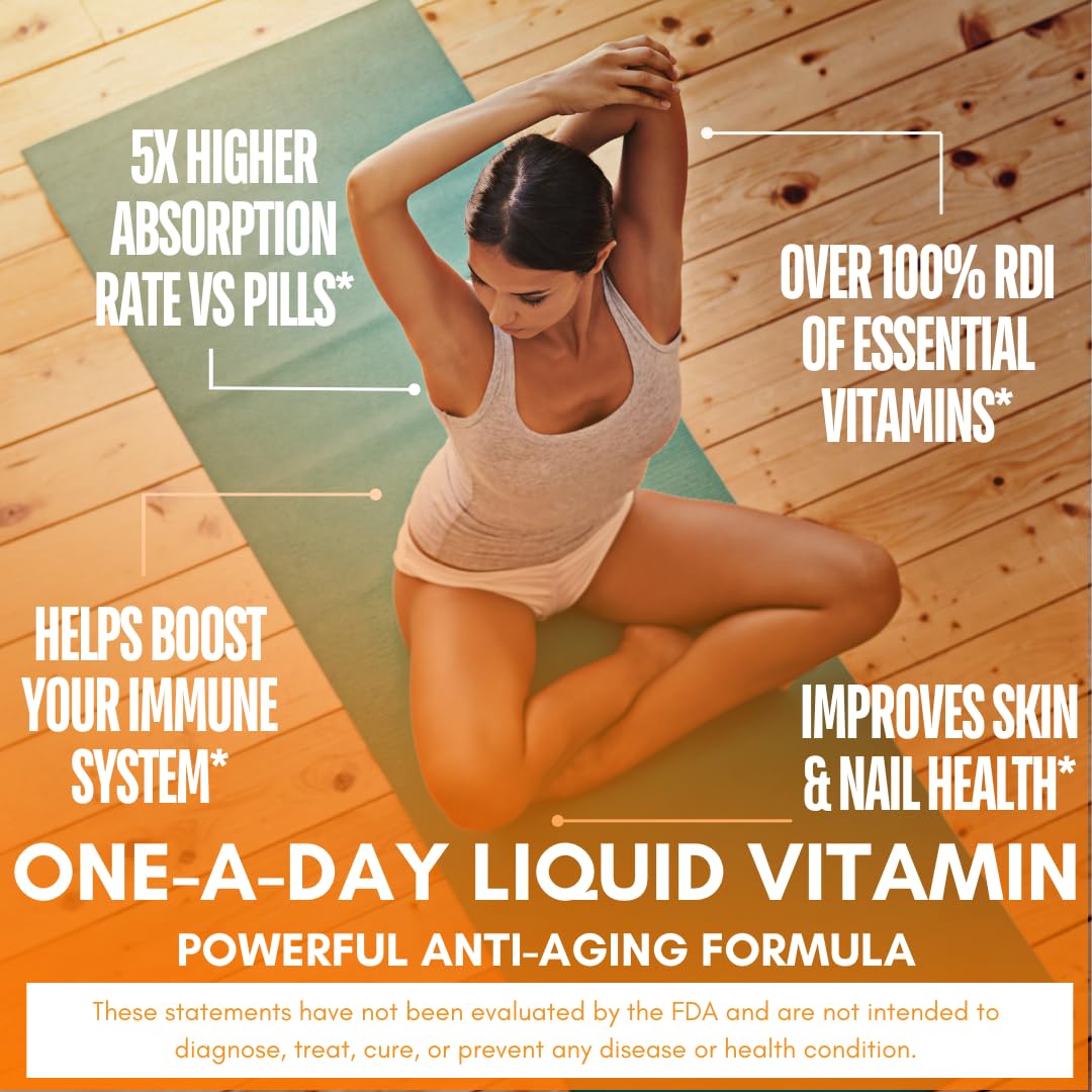 Mega Premium Liquid Multivitamin | Natural Immune Support Vitamin w/ 1333% Vitamin C, 200% D3, Zinc + 20 Vitamins, 70 Minerals, & 21 Amino Acids | Sugar Free | Orange Flavor | 98% Absorption | 32 Serv - FENGGESTORE20