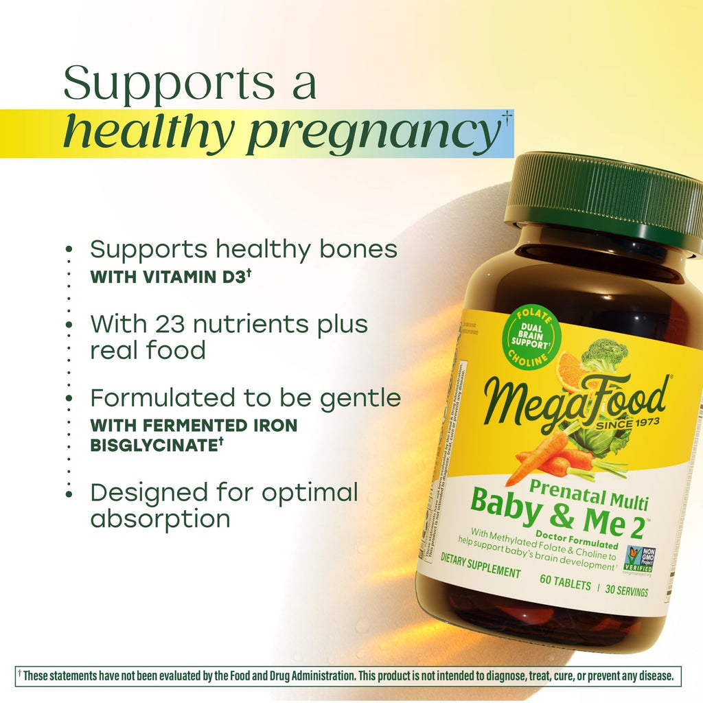 MegaFood Baby & Me 2 Prenatal Vitamin and Minerals - Vitamins for Women - with Folate (Folic Acid Natural Form), Choline, Iron, Iodine, and Vitamin C - FENGGESTORE20