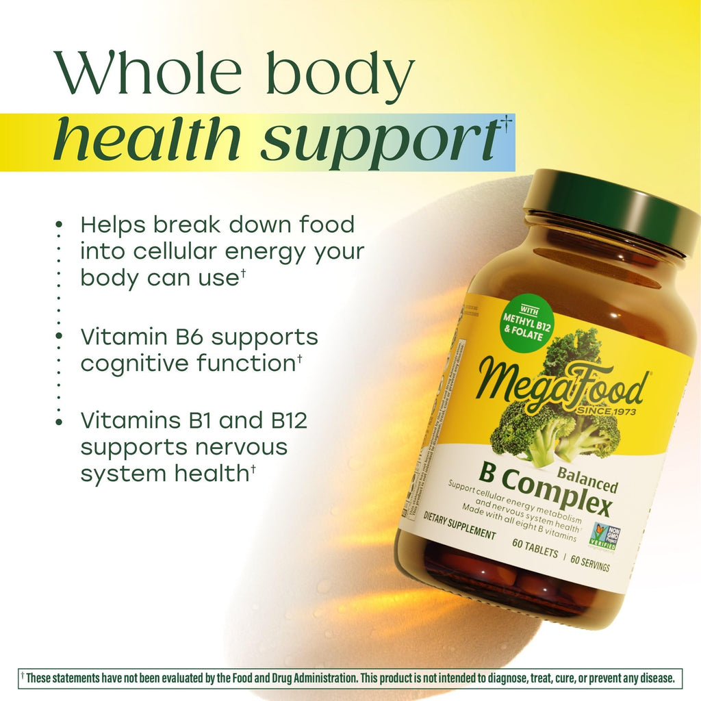 MegaFood Balanced B Complex - Vitamin B Complex for Women & Men - Vitamin B6, B12, Folate, Biotin - Cellular Energy Metabolism - FENGGESTORE20