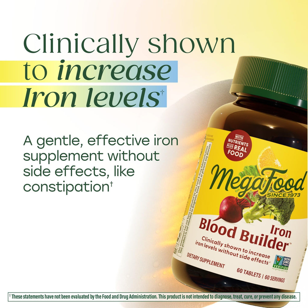 MegaFood Blood Builder Iron Supplement for Women & Men - Increase Iron Levels Without Side Effects - Combats Fatigue - with Vitamin B12, Folic Acid - FENGGESTORE20