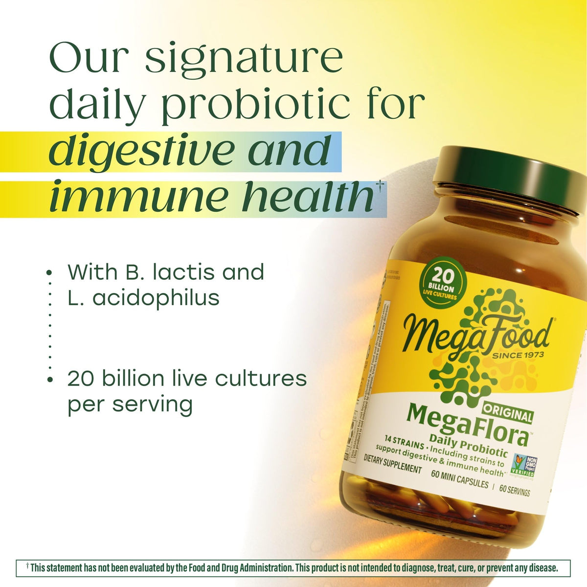 MegaFood MegaFlora Probiotic - Probiotics for Women Digestive Health - Immune Support Supplement - 20 Billion CFU - 14 Strains - Non-GMO - FENGGESTORE20