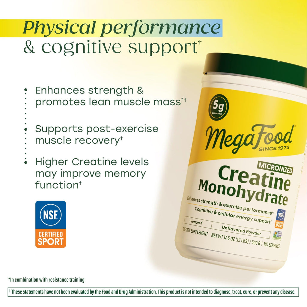 MegaFood Micronized Creatine Monohydrate Powder - Unflavored Post & Pre Workout Powder for Men & Women - Cognitive & Exercise Performance Support - FENGGESTORE20