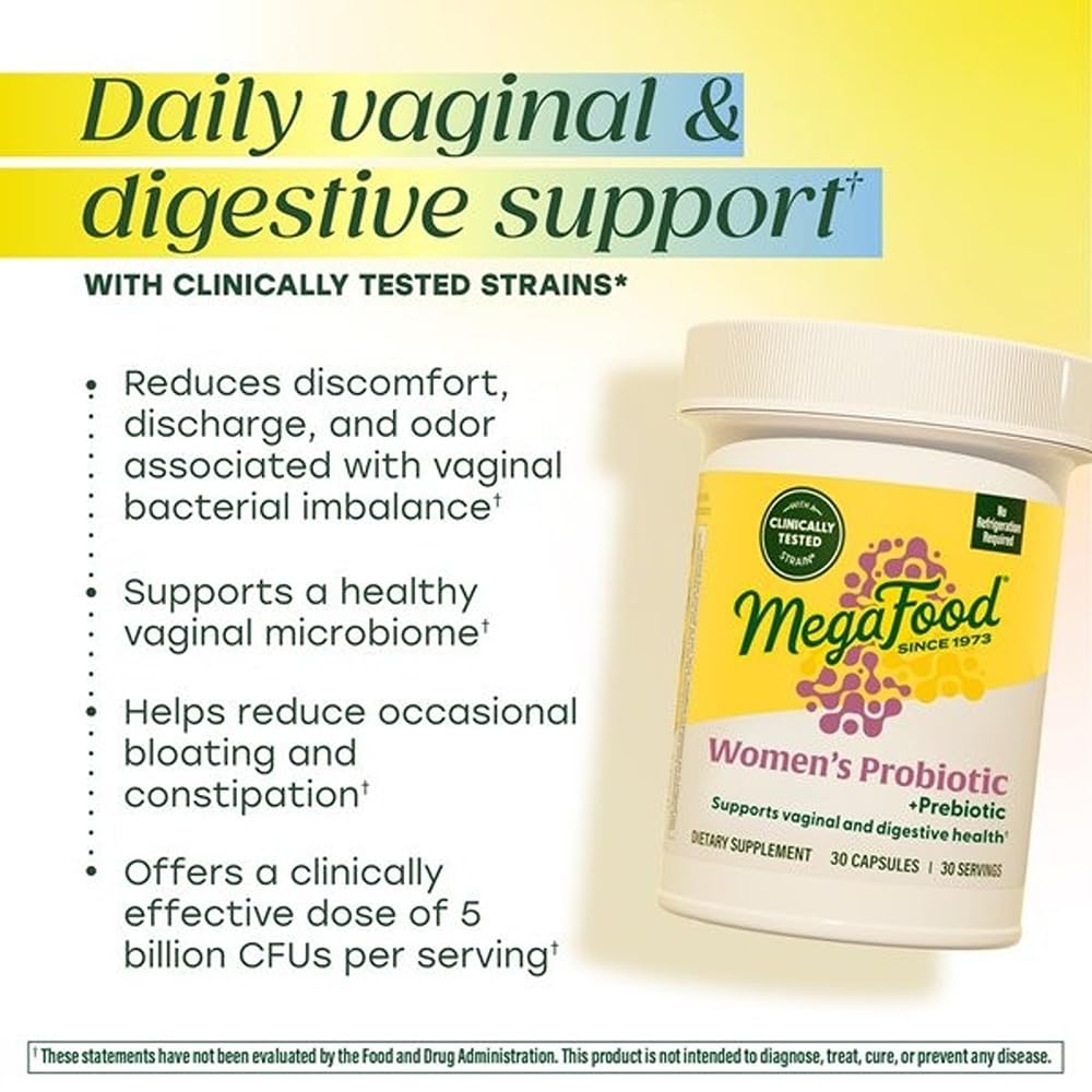 MegaFood Womens Probiotic + Prebiotic - Gluten-Free Prebiotics and Probiotics for Women, Supports Digestive Health & Regularity, Vaginal Probiotics - FENGGESTORE20