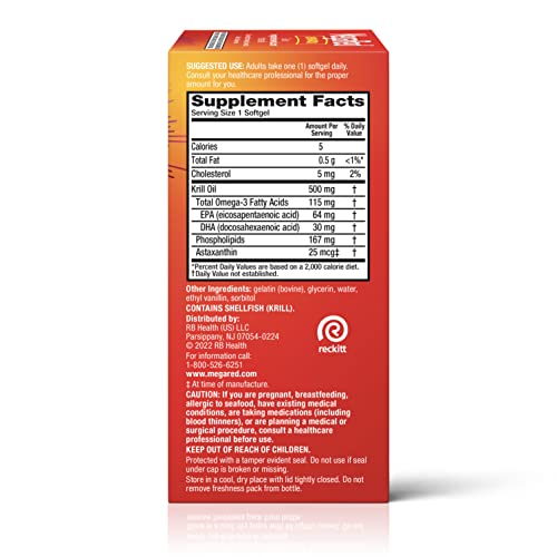 MegaRed Antarctic Krill Oil 500mg Omega 3 Fatty Acid Supplement, Extra Strength EPA & DHA Krill Oil Softgels (90cnt Box), Astaxanthin - FENGGESTORE20