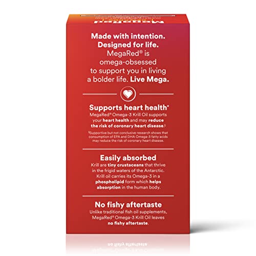 MegaRed Antarctic Krill Oil 500mg Omega 3 Fatty Acid Supplement, Extra Strength EPA & DHA Krill Oil Softgels (90cnt Box), Astaxanthin - FENGGESTORE20