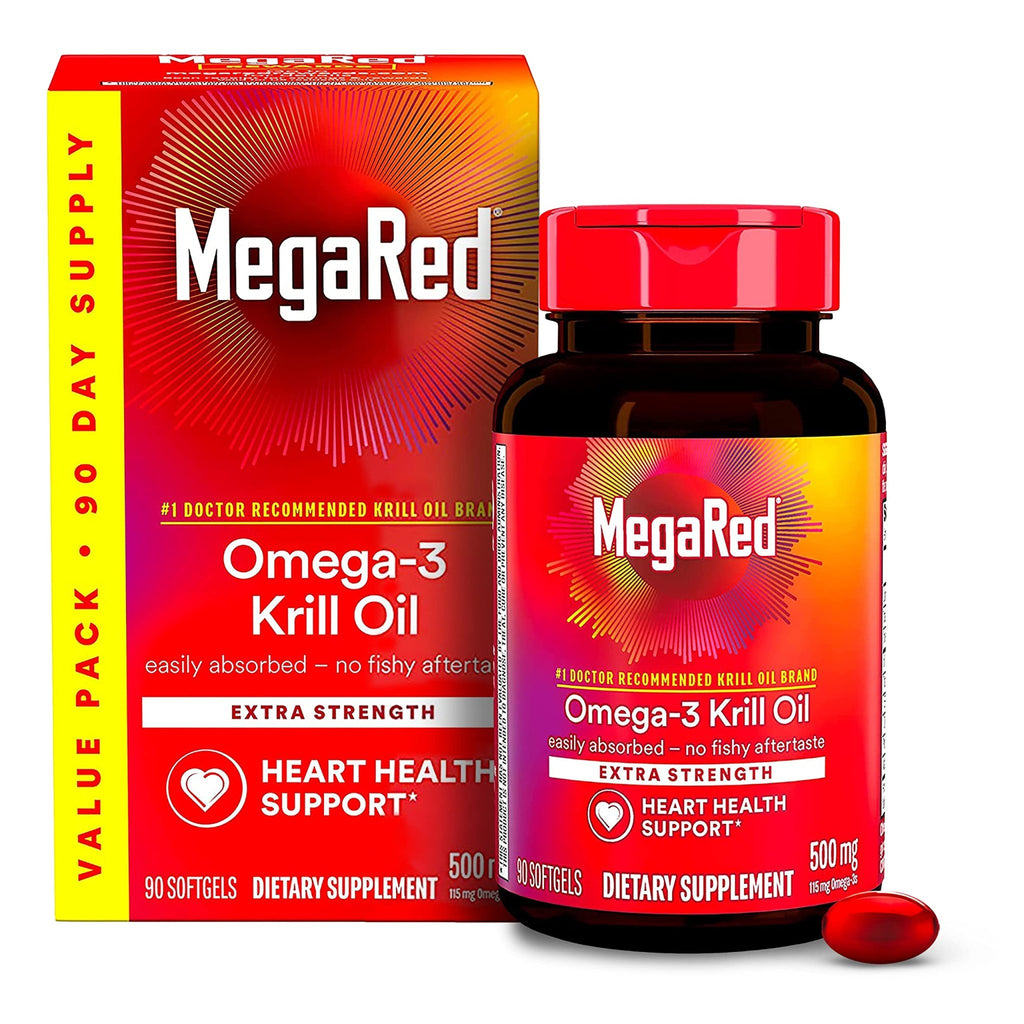 MegaRed Antarctic Krill Oil 500mg Omega 3 Fatty Acid Supplement, Extra Strength EPA & DHA Krill Oil Softgels (90cnt Box), Astaxanthin - FENGGESTORE20