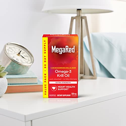 MegaRed Antarctic Krill Oil 500mg Omega 3 Fatty Acid Supplement, Extra Strength EPA & DHA Krill Oil Softgels (90cnt Box), Astaxanthin - FENGGESTORE20