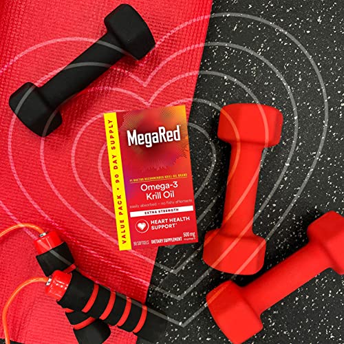 MegaRed Antarctic Krill Oil 500mg Omega 3 Fatty Acid Supplement, Extra Strength EPA & DHA Krill Oil Softgels (90cnt Box), Astaxanthin - FENGGESTORE20