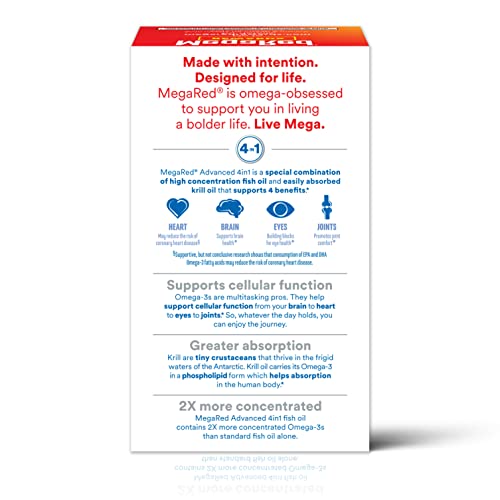 Megared Omega-3 Fish Oil + High Absorption Krill Oil 500mg Softgels, MegaRed Advanced 4in1 (80 count in a bottle) Concentrated Omega-3 Fish - FENGGESTORE20