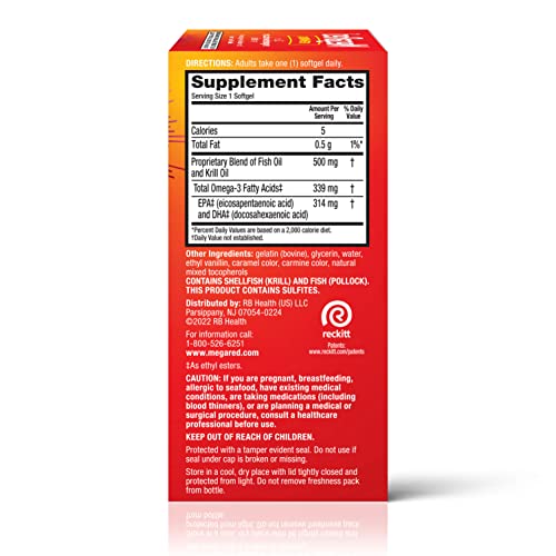 Megared Omega-3 Fish Oil + High Absorption Krill Oil 500mg Softgels, MegaRed Advanced 4in1 (80 count in a bottle) Concentrated Omega-3 Fish - FENGGESTORE20