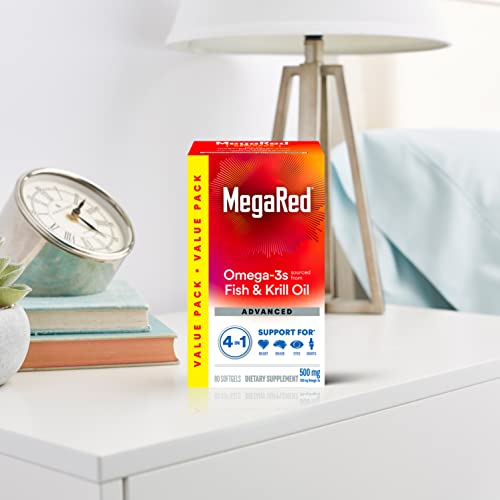 Megared Omega-3 Fish Oil + High Absorption Krill Oil 500mg Softgels, MegaRed Advanced 4in1 (80 count in a bottle) Concentrated Omega-3 Fish - FENGGESTORE20