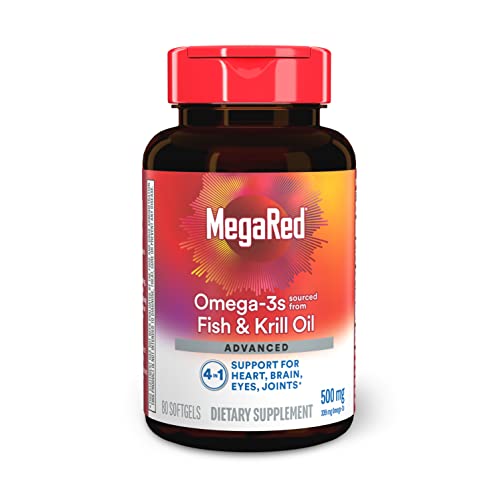 Megared Omega-3 Fish Oil + High Absorption Krill Oil 500mg Softgels, MegaRed Advanced 4in1 (80 count in a bottle) Concentrated Omega-3 Fish - FENGGESTORE20