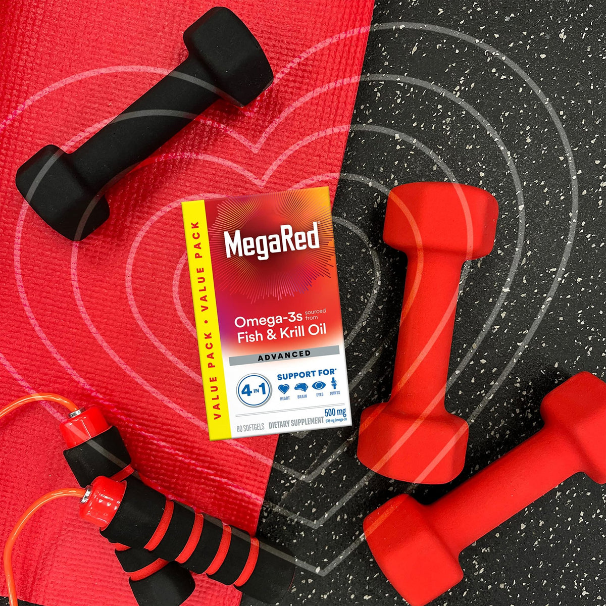 Megared Omega-3 Fish Oil + High Absorption Krill Oil 500mg Softgels, MegaRed Advanced 4in1 (80 count in a bottle) Concentrated Omega-3 Fish - FENGGESTORE20