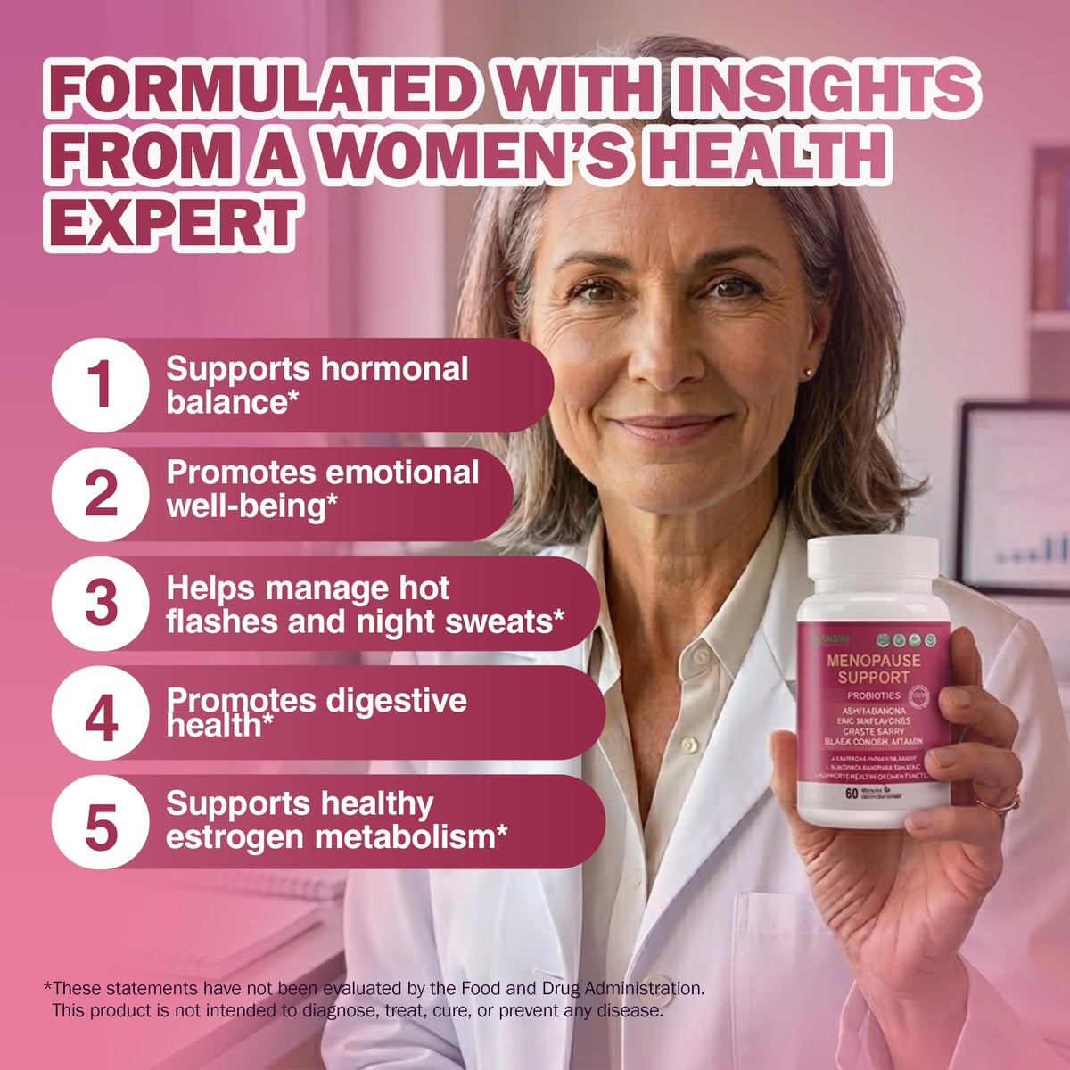 Menopause Supplements for Women with Probiotics, DIM, Black Cohosh, Chasteberry & Soy Isoflavones Support Hormone Balance & Helps Relieve Hot Flashes, Night Sweats - 60 Servings (Made & Tested in USA) - FENGGESTORE20