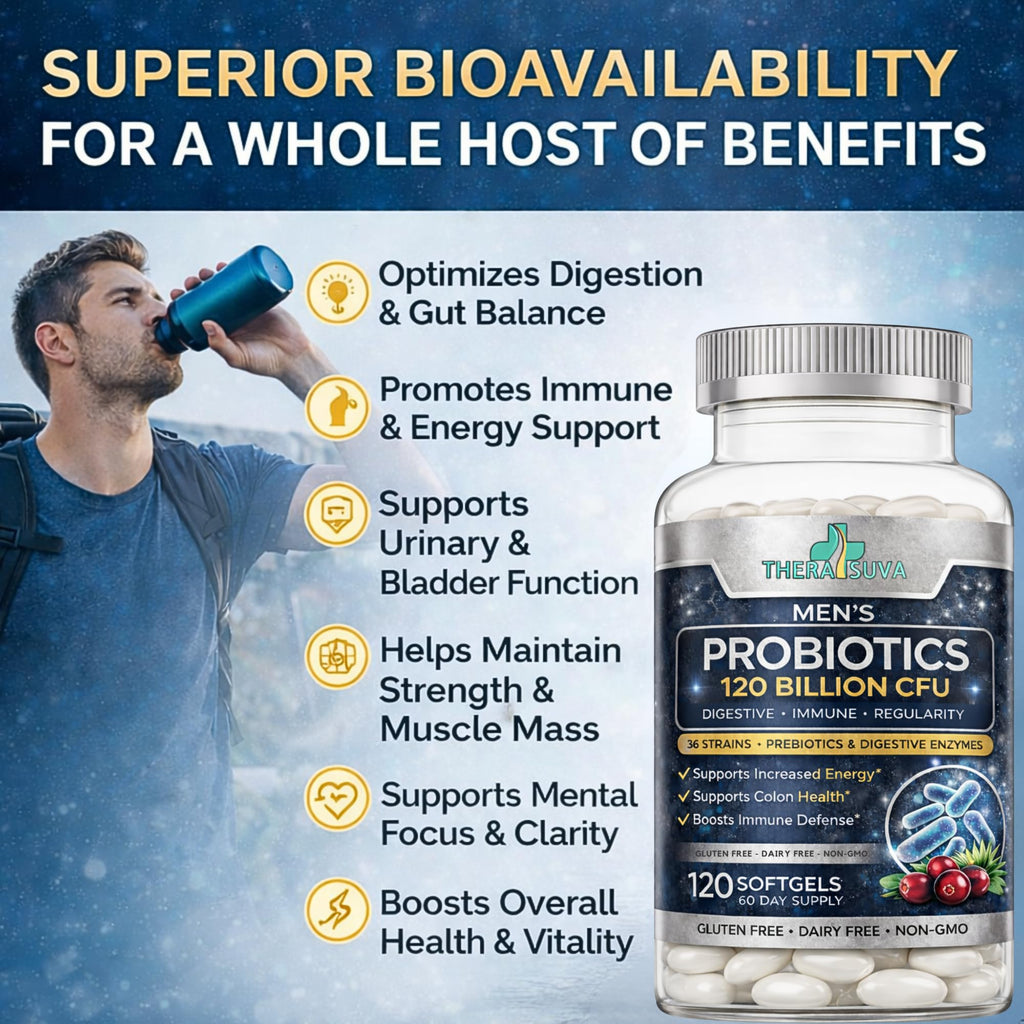 Men’s Advanced Probiotics 120 Billion CFU - 36 Strains + Prebiotics, Enzymes & Veggie Blend for Gut, Immune & Colon Health - 2 Month Supply, 120 Softgels - FENGGESTORE20