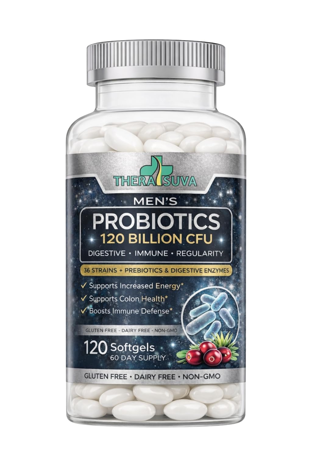 Men’s Advanced Probiotics 120 Billion CFU - 36 Strains + Prebiotics, Enzymes & Veggie Blend for Gut, Immune & Colon Health - 2 Month Supply, 120 Softgels - FENGGESTORE20