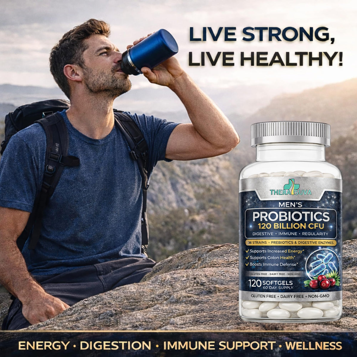 Men’s Advanced Probiotics 120 Billion CFU - 36 Strains + Prebiotics, Enzymes & Veggie Blend for Gut, Immune & Colon Health - 2 Month Supply, 120 Softgels - FENGGESTORE20