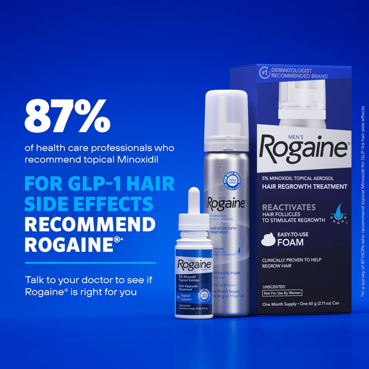 Men’s Rogaine 5% Minoxidil for Men Foam, Clinically Proven Regrowth for Thinning Hair, Topical Hair Loss Treatment, Unscented Topical Aerosol, Results in 8–16 Weeks - FENGGESTORE20