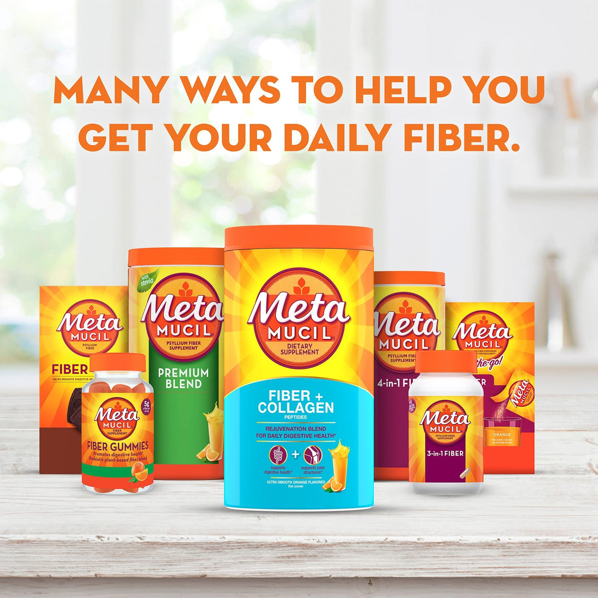 Metamucil Daily Fiber + Collagen, Psyllium Husk Powder, Plant Based Fiber Supplement, Sugar-Free with Stevia, 3-in-1 Fiber Supplement - FENGGESTORE20