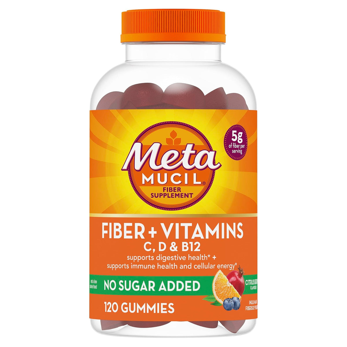 Metamucil Fiber Gummies for Adults with Vitamins C, D, B12 for Metabolism, No Sugar Added Citrus Berry Flavor, 5g Plant Based Prebiotic - FENGGESTORE20