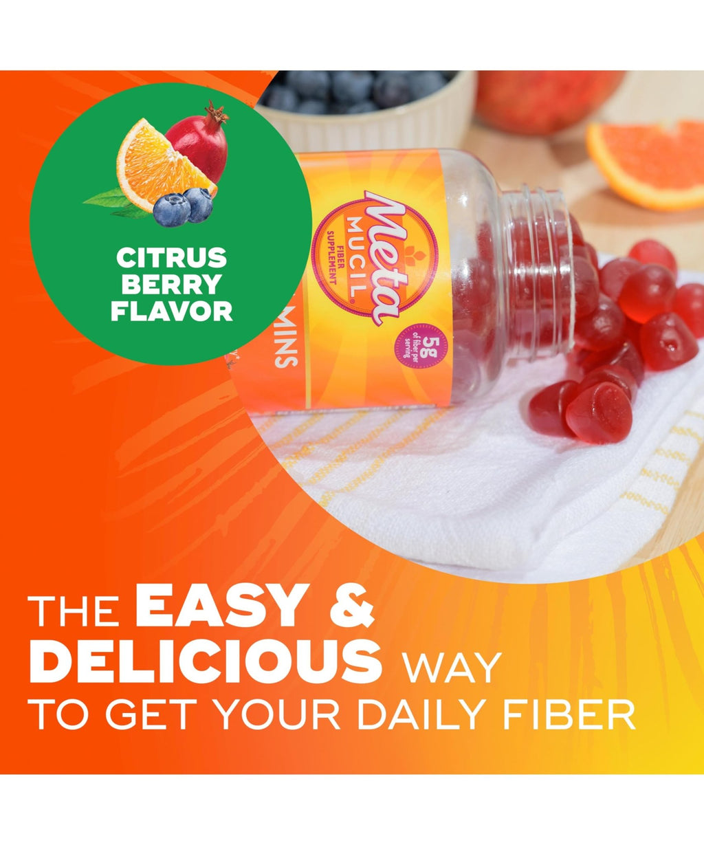 Metamucil Fiber Gummies for Adults with Vitamins C, D, B12 for Metabolism, No Sugar Added Citrus Berry Flavor, 5g Plant Based Prebiotic - FENGGESTORE20